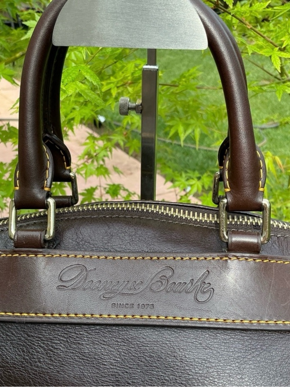 Dooney & Bourke Dark Brown Leather Satchel with Canvas Strap - Picture 5 of 16